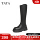 他她（TATA）加絨盧昱曉彈力小V靴軟糖靴厚底長(cháng)筒靴子高跟騎士靴 黑色（半糖5CM-絨里）-CFK02D 37