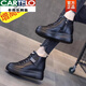卡帝樂(lè)鱷魚（CARTELO）黑色牛皮高幫鞋女內(nèi)增高8cm厚底百搭2025新款秋季休閑運(yùn)動(dòng)鞋 黑色單里 36