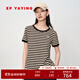EP雅瑩女裝 長(cháng)絨棉休閑圓領(lǐng)條紋正肩短袖t恤衫上衣 2025新款5337A 駝色 XL