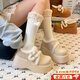 COSMICKISS小個(gè)子加絨松糕厚底勃肯鞋女2025冬季新款增高保暖雪地靴毛毛棉鞋 米白色【加絨款】 37