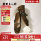 百麗（Belle）時(shí)尚輕便薄底瑪麗珍鞋女2025秋新羊皮蝴蝶結淺口單鞋B2796CQ5 棕色豹紋 37 (235mm)