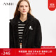 AMII女裝2025冬季新款翻領(lǐng)仿羊羔絨字母繡花拉鏈外套女寬松落 黑色 L 165/88A