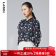 藍地（LANDI）系帶領(lǐng)荷葉邊印花襯衫女春季新款七分袖雪紡衫上衣 黑色 M