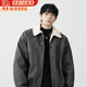 棉之雪PU皮羊羔絨夾克棉服男女冬季加厚保暖翻領(lǐng)棉衣美式保暖工裝外套 黑灰色 L 【162CM-170CM】