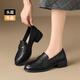 ZHR頭層牛皮革樂(lè )福鞋女粗跟通勤皮鞋女一腳蹬軟底單鞋女KM19黑色37