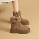達芙妮冬季加絨厚底雪地靴2025新款保暖防寒百搭時(shí)尚棉靴羊羔毛大棉鞋 駝色 【加絨保暖-冬季上新】 36