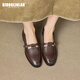 比度格林蘭品牌女式中年復古瑪麗珍鞋丁字扣帶單鞋女真皮媽媽鞋舒適好穿軟底 棕色 37
