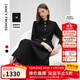 朗姿復古赫本風(fēng)收腰修身氣質(zhì)長(cháng)袖a字裙2025秋季新款高級感連衣裙 黑色 M