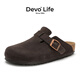 Devo軟木鞋男女時(shí)尚包頭鞋勃肯拖鞋新品休閑外穿拖鞋3624 深棕反絨牛皮 37 （建議拍小一碼）