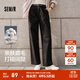 森馬（Semir）休閑褲女純棉打褶闊腿褲腰帶鹽系通勤秋季復古磨毛長(cháng)褲顯腿長(cháng) 黑色90001 XL