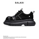 莎萊茜（SALAXI）2025秋冬新品復古朋克風(fēng)柳釘德比鞋男款百搭時(shí)尚厚底潮流休閑鞋 黑色 42