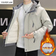 以純（YISHion）羽絨服男士2025冬季加厚保暖潮牌連帽工裝夾克帥氣冬裝沖鋒衣外套 米灰色（羽絨服） M _95到110斤