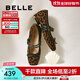百麗（Belle）時(shí)尚輕便薄底瑪麗珍鞋女2025秋新羊皮蝴蝶結淺口單鞋B2796CQ5 棕色豹紋 37 (235mm)