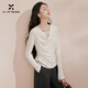 香影蕩領(lǐng)白色t恤女長(cháng)袖2026春季新款蕾絲拼接掐腰修身不規則上衣 白色 L 165/88A/110-125斤