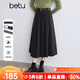 百圖betu女裝冬季新款半身裙風(fēng)琴折設計配腰帶A型裙子女2410T75 深灰 M