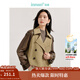 茵曼（INMAN）【新復古回潮】撞色拼接PU皮風(fēng)衣2025春秋女新款小個(gè)子短款外套 卡其色 S