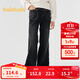 巴拉巴拉童裝女童褲子冬加絨牛仔長(cháng)褲兒童舒適喇叭褲保暖休閑時(shí)尚 牛仔黑98301 160