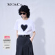 MO&Co.歐根紗立體愛(ài)心圓領(lǐng)短袖寬松純棉小白T恤夏上衣上裝基礎黑白 漂白色-第2批 L 170