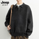 JEEP SPIRIT吉普美式高級感毛衣男冬季寬松休閑翻領(lǐng)打底針織衫男 黑灰 XL