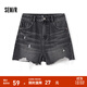 森馬（Semir）牛仔褲女寬松潮酷個(gè)性美式熱褲酷颯風(fēng)夏街頭毛邊短褲復古辣妹 牛仔水洗黑98201 29