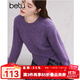 百圖betu女裝冬季新款毛衣圓領(lǐng)寬松紐扣下擺設計感毛衣女2411T50 紫色 L