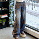 加絨加厚提花高腰直筒牛仔褲冬季新款大碼寬松闊腿褲暗花牛仔褲女 海藍色不加絨 31  建議135-145斤