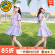 G.duck童裝女童套裝夏季新款洋氣兒童衣服中大童小女孩短袖裙子兩件套 粉色 130碼建議8-9歲【115-125cm】