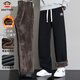大嘴猴（paul frank）美式加絨休閑衛褲秋冬季新款寬松加厚直筒百搭顯瘦抽繩長(cháng)褲男