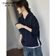 法貝莎品牌通勤假兩件連帽衛衣女秋新款設計感小眾休閑上衣 藏青色 XL 125-135斤