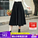 Olrain歐芮兒黑色絲絨半身裙女秋冬年新款高腰氣質(zhì)顯瘦a字裙 曜石黑 L
