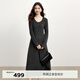 伊芙麗（eifini）蔣欣代言U領(lǐng)設計感顯瘦內搭氣質(zhì)羊毛針織連衣裙女秋季新款長(cháng)裙 深灰 XL 170/92A