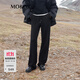 MO&Co.休閑褲保暖德絨彈力抽繩松緊高腰寬松及地闊腿長(cháng)褲摩安珂 黑色 S