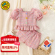 G.duck童裝女童套裝夏季2024新款兒童夏裝洋氣花邊泡泡袖一歲女寶寶衣服 紅色 90 適合80-90年齡1-2歲左右