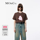 MO&Co.短袖T恤春夏趣味氧氣感甜點(diǎn)印花寬松圓領(lǐng)抗菌防螨棉質(zhì)摩安珂 柚木棕色 S 160