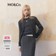 MO&Co.針織衫開(kāi)衫輕暖山羊絨一體織LOGO正肩短款打底單穿摩安珂 深花灰色-第2批 M 165