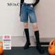 MO&Co.藍色直筒棉質(zhì)五分法棍牛仔褲美式復古中褲附腰帶褲子女摩安珂 牛仔藍色-第2批 L 28