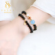 施華索尼亞天然黑曜石手串女士黑色水晶手鏈雙圈多寶轉運飾品 珠子6mm