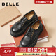 百麗（Belle）復古抓皺牛津鞋女2025秋新牛皮厚底增高休閑單鞋B2779CM5 黑色 37 (235mm)