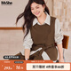 MsShe【復古磨毛三件套裝】大碼女裝2025秋裝胖mm馬甲襯衫闊腿褲 拿鐵色現貨 3XL