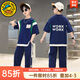 G.duck童裝男童套裝夏季洋氣兒童短袖套裝帥氣男孩夏天衣服中大童兩件套 藏青色 140 建議130-140cm9-10歲