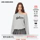 ANN ANDELMAN【鐘晨瑤同款】發(fā)泡印花斜領(lǐng)單肩衛衣女套頭露肩上衣 灰色 S