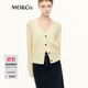 MO&Co.針織開(kāi)衫2025秋新品含綿羊毛馬海毛V領(lǐng)破洞毛邊MBE3CART12 奶油黃色 S /160
