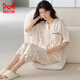 貓人純棉睡衣女夏季薄款短袖七分褲休閑可外穿全棉開(kāi)衫女士家居服套裝 7136杏色短袖七分褲 2XL 【建議140-160斤】