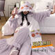 紫豬珊瑚絨睡袍女秋冬加絨加厚學(xué)生卡通可愛(ài)長(cháng)款連帽浴袍睡衣套裝 紫豬睡袍套裝（含褲子） M