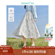 茵曼（INMAN）法式碎花高級感2025夏女新款休閑中長(cháng)吊帶連衣裙子 白底藍花半身裙-18412674 S