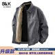 班尼路（Baleno） S&K系列美式皮衣外套男款秋冬加絨加厚寬松休閑皮夾克機車(chē)服男生 深灰加絨【抗寒-加絨加厚】 L 推薦【125斤-145斤】