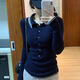 衣品元長(cháng)袖t恤女2025秋冬季新款純色修身顯瘦韓系學(xué)院風(fēng)打底衫內搭女裝 藏青色 均碼 （95-110斤）