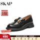 圣伽步（SKAP）皮鞋女士一腳蹬英倫風(fēng)粗跟樂(lè )福鞋 黑色 38