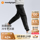 moodytiger兒童加絨褲子保暖25年冬季新品男童褲子吸濕透氣搖粒絨女童運動(dòng)褲 炭黑色 150