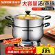 蘇泊爾（SUPOR）304不銹鋼蒸鍋真味鮮明蒸魚(yú)燃氣明火電磁爐通用鍋具蒸籠加厚湯鍋 加厚款 2層 22cm